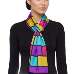 Color-Block Purple Multicolor Stained Glass Rectangular VTG 80s Silk Scarf